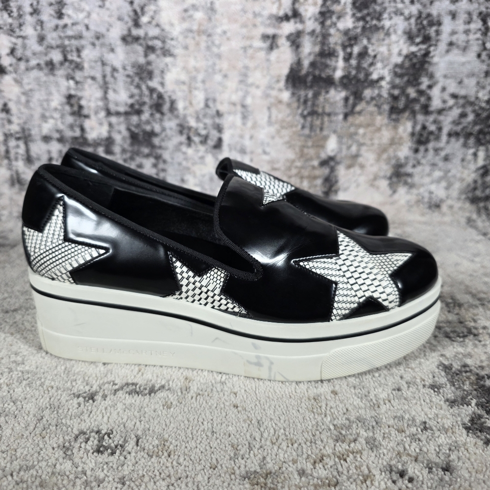 Stella McCartney Women's Binx Star Slip-On Platforms Black White Size 38/8